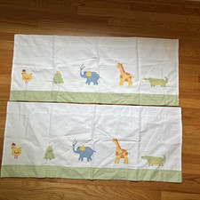 Pottery Barn Kids Gingham Valance Zoo Animal- White  Green 100 Cotton-SET of 2