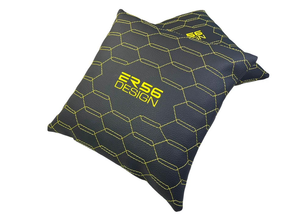 Black Leather Pillows ER56 Design Set of 2 Yellow Sewing Fit Lamborghini Urus - Изображение 4 из 4