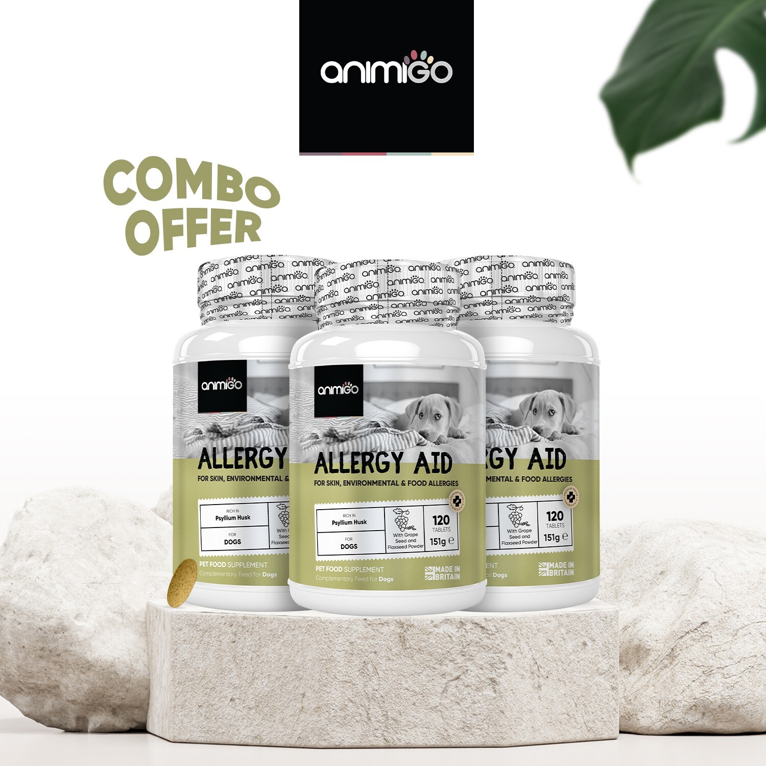 Animigo Allergy Aid for Dog 120 Itchy Skin Tablets for Immunity & Food Allergies