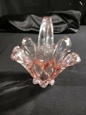 PINK DEPRESSION GLASS FURLED EDGE BASKET-Vintage-Free Shipping 