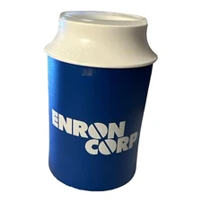 Vintage Enron Blue Travel Coffee Cup Logo Koozie Kup Golf Beer Funny Gift