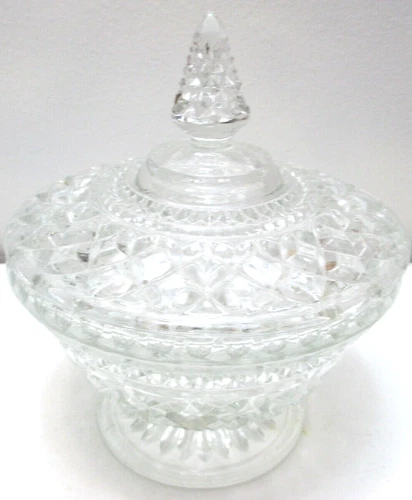 Vintage Anchor Hocking Glass Candy Dish w Cover Wexford Clear 7 1/2" Tall