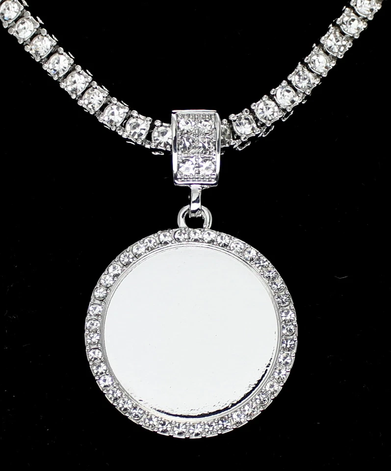 Фото CZ подвеска с Custom картина + стекло серебро покрытием ожерелье хип-хоп ювелирных изделий - Изображение 3 из 4