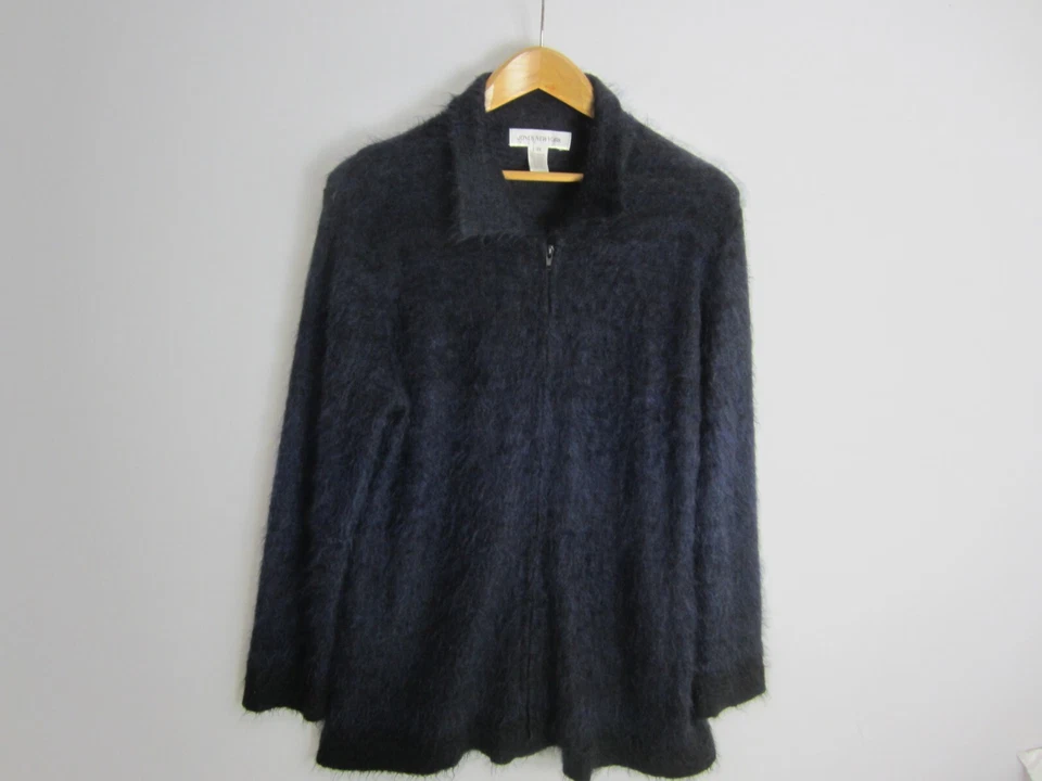 Vtg Jones New York Womens 1X Navy Blue Black Burnout Mohair Zip LS Cardigan - Image 4 of 4