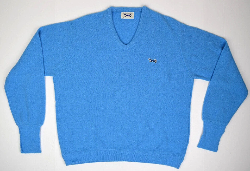 Suéter Vintage JCPenney El Zorro Talla M Años 70 80 Azul Cuello en V Cobain Especial Foto 2 de 4