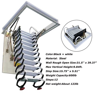 1 PC Pull-down Foldable Stairs Open size 80*100cm 12 Steps Max 9.84 ft Workshop