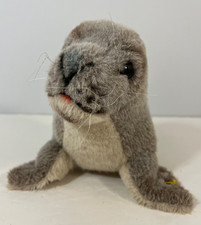 Steiff Vintage Gray and White Baby Seal Robby Squeaker Plush Partial Tag