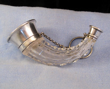SILVER ANTIQUE FRENCH CRYSTAL GLASS PERFUME SCENT MINIATURE BOTTLE CORNUCOPIA