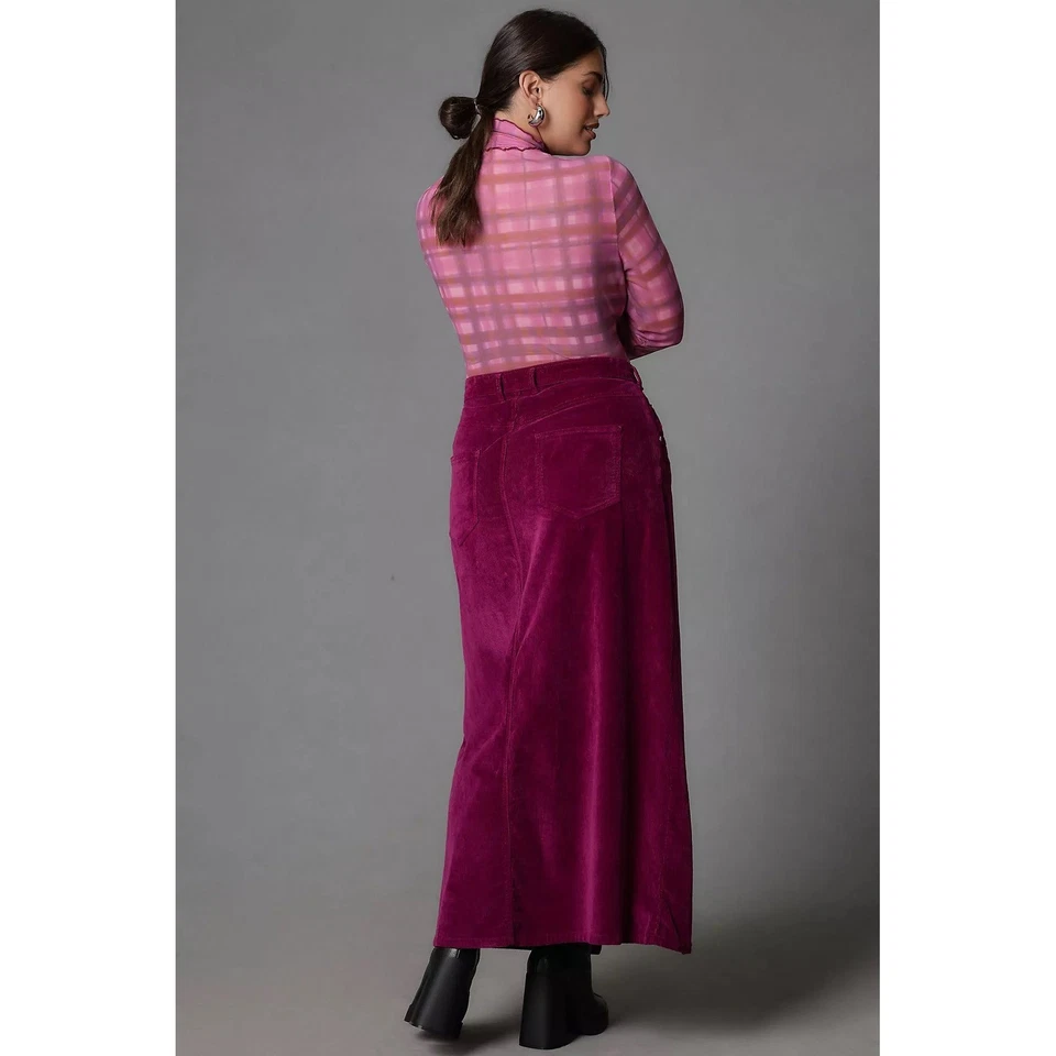 Saia maxi Anthropologie Pilcro veludo baga roxa fenda frontal tamanho 4 outono - Imagem 3 de 4