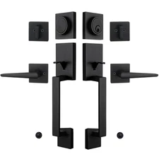 Iron Black Double Door Handle Set for Front Entry Doors, Halifax Keyed & Dumm...