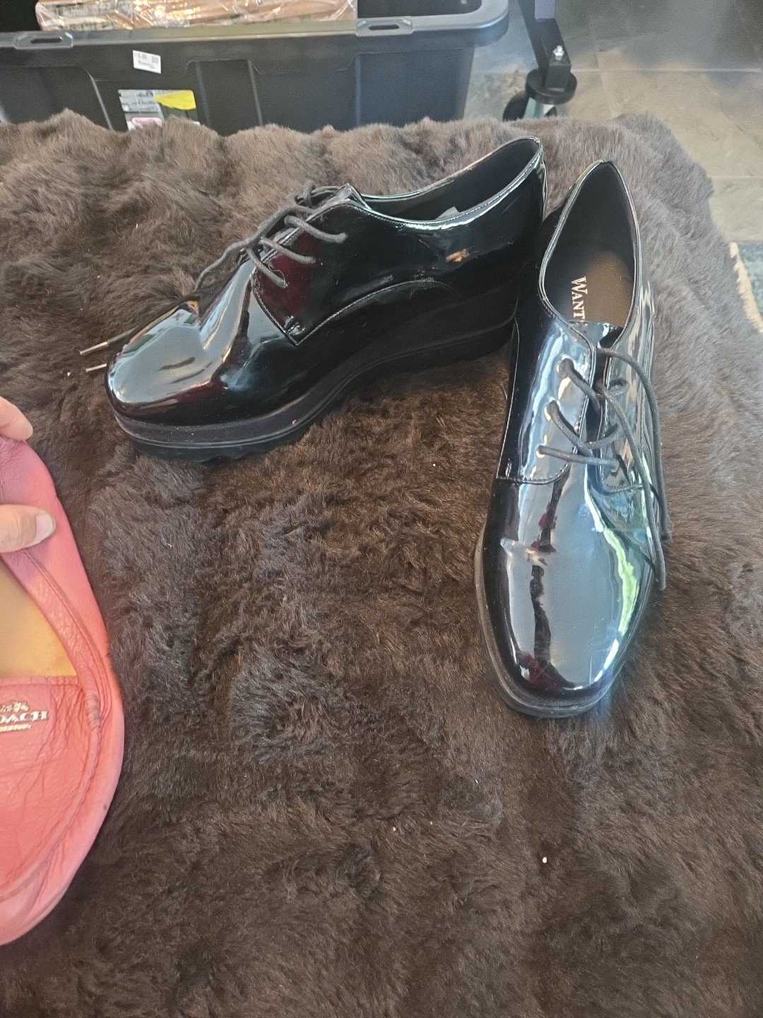 Wanted Black Patent Leather Oxford Wedge Lace-Up Comfort Shoes Women