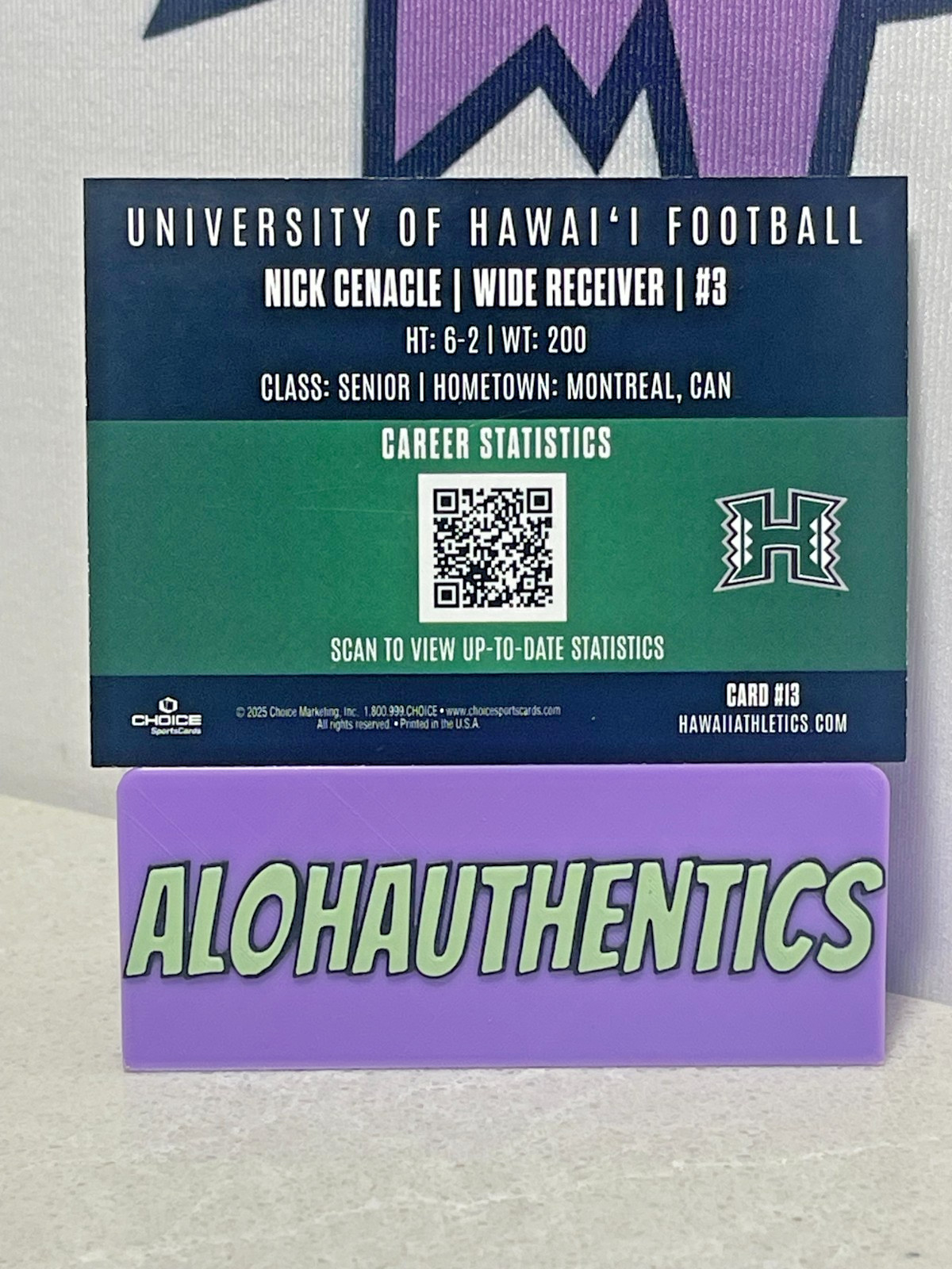 NICK CENACLE #3 HAWAII WARRIORS 2025 CHOICE FOOTBALL CARD