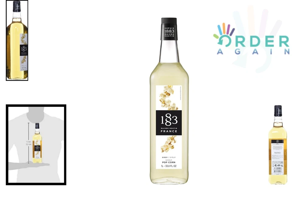 Jarabe de palomitas de maíz hecho en Francia 1L botella de vidrio mezclador de bebidas para café cócteles Foto 2 de 4