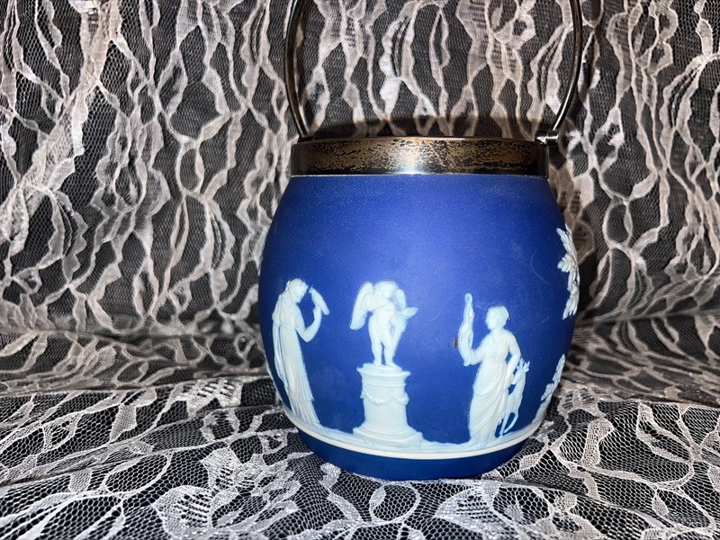 Early 20th C. Wedgwood Blue JASPERWARE 5.25” Biscuit Barrel Jar, NO LID