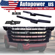 Black Front Hood Grille Fits 2022-2024 Chevy Silverado 1500 High Country Grill