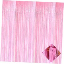 4 Pack 3.2Ft x 8.2Ft Pink Foil Fringe Curtain Backdrop, Metallic Macaron Pink