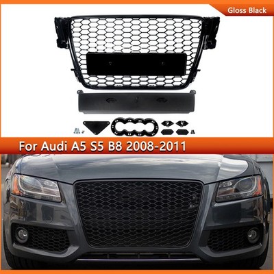 Front RS5 Style Bumper Grille Honeycomb For Audi A5/S5 B8 2008-2012 Glossy Black