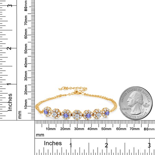 18K Yellow Gold Plated Silver Tanzanite and White Topaz Tennis Bracelet For - Picture 4 of 5
