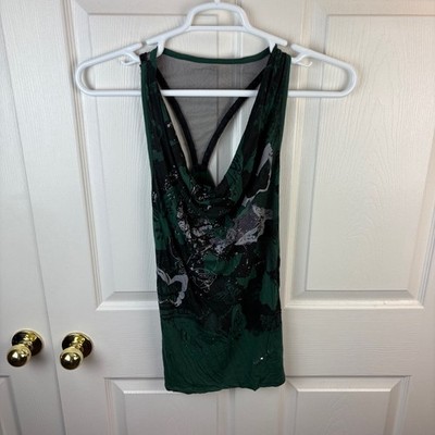 Women's Desigual Rainbow Tank Top Green Black Mesh Beaded Small S