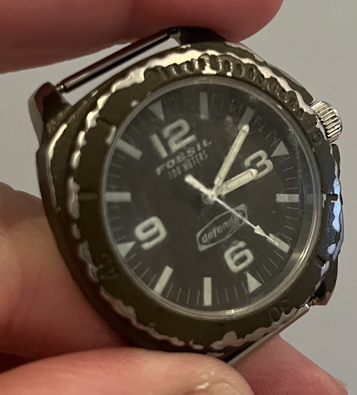 Fossil Watch Men Stainless Steel 100m Defender Not Working, May Need Battery