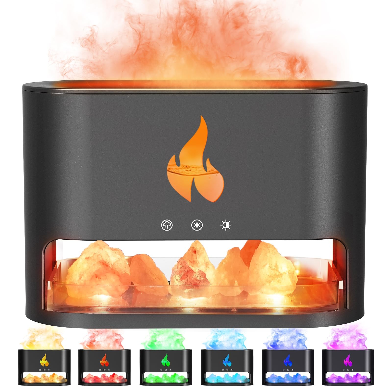 Fireplace Flame Diffuser with 250ml Aromatherapy Essential Oil and Himalayan Salt Lamp