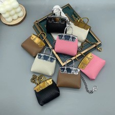 Mini Bag Charm Pendant with Metal Chain and PU Leather for Handbag Accessories