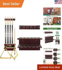 Elegant Wall-Mounted Hardwood Pool Cue Rack for 6 Cues - Game Room Organizing