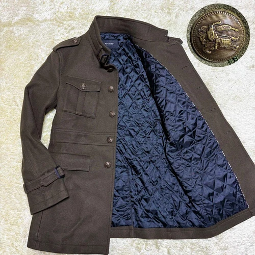 Cappotto Burberry Black Label Pea lunghezza media lana marrone scuro da uomo taglia US M originale