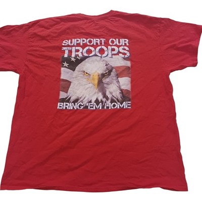Support Our Troops Red Graphic T-Shirt Patriotic Bald Eagle USA Mens XL