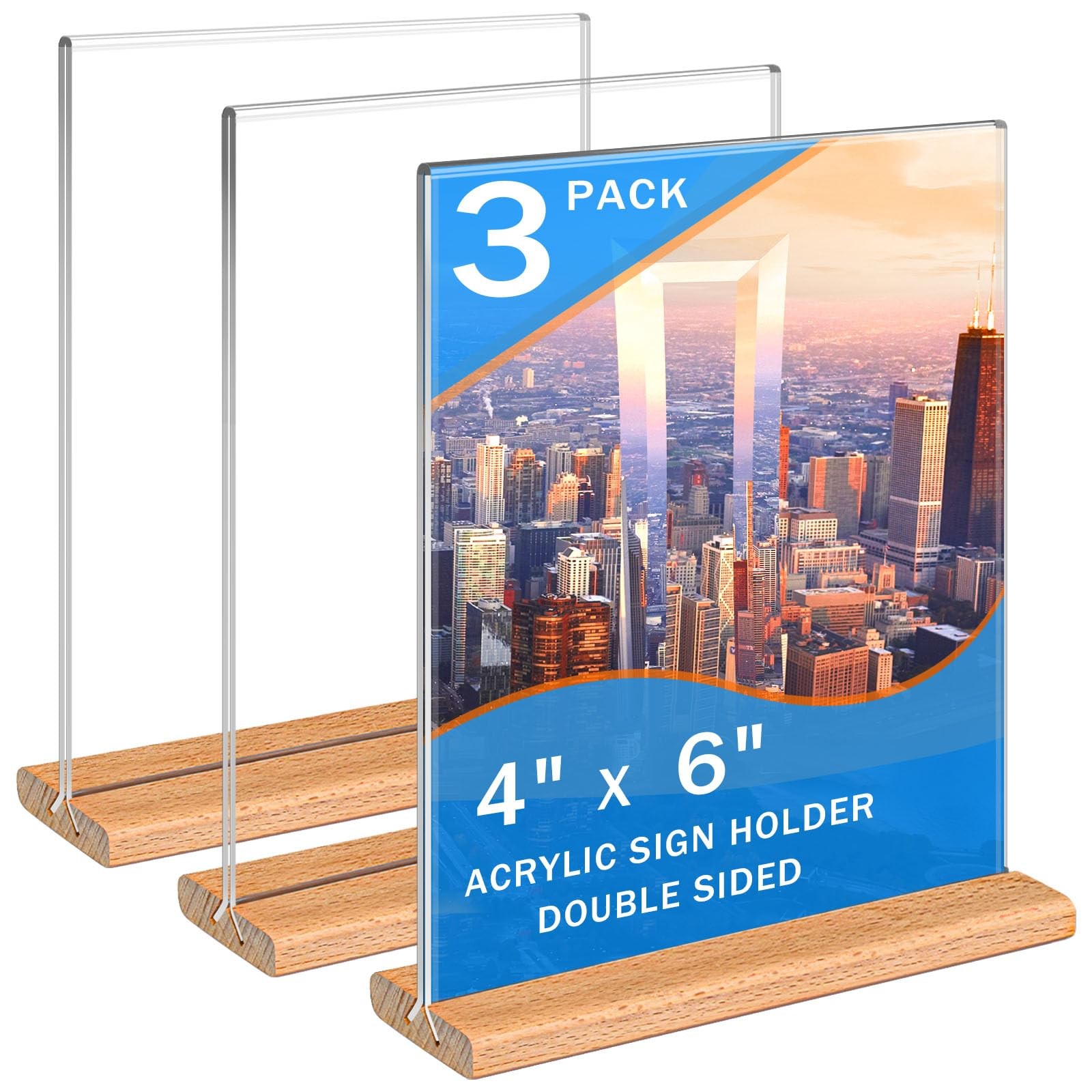Kersally Acrylic Sign Holder 4 x 6, 3 Pack 3 4x6 Inch, Clear