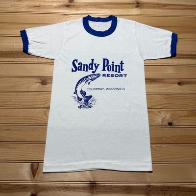 Vintage 70s Sandy Point Resort Couderay Wisconsin Musky Fishing T-Shirt - Small