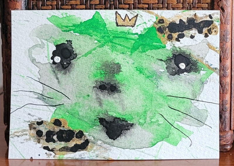 Original Abstract Painting 2.5x3.5in ACEO Art Card Expressionism Cat Watercolor