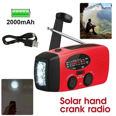 Hand Crank Dynamo Wind Up Solar AM FM Radio USB Charger Camping Light Torch Gift