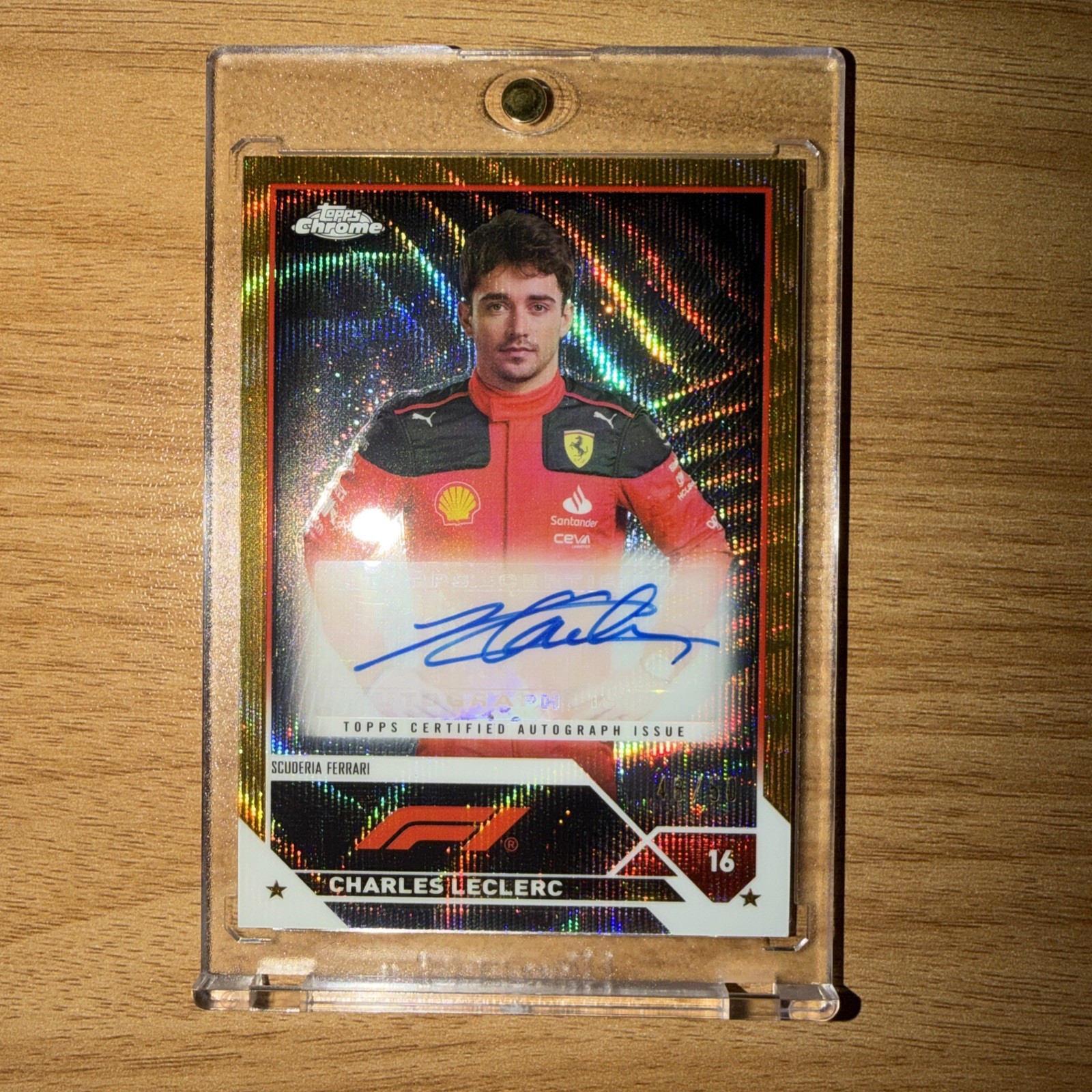 2023 TOPPS CHROME F1 CHARLES LECLERC GOLD WAVE REFRACTOR AUTO AUTOGRAPH #48/50!