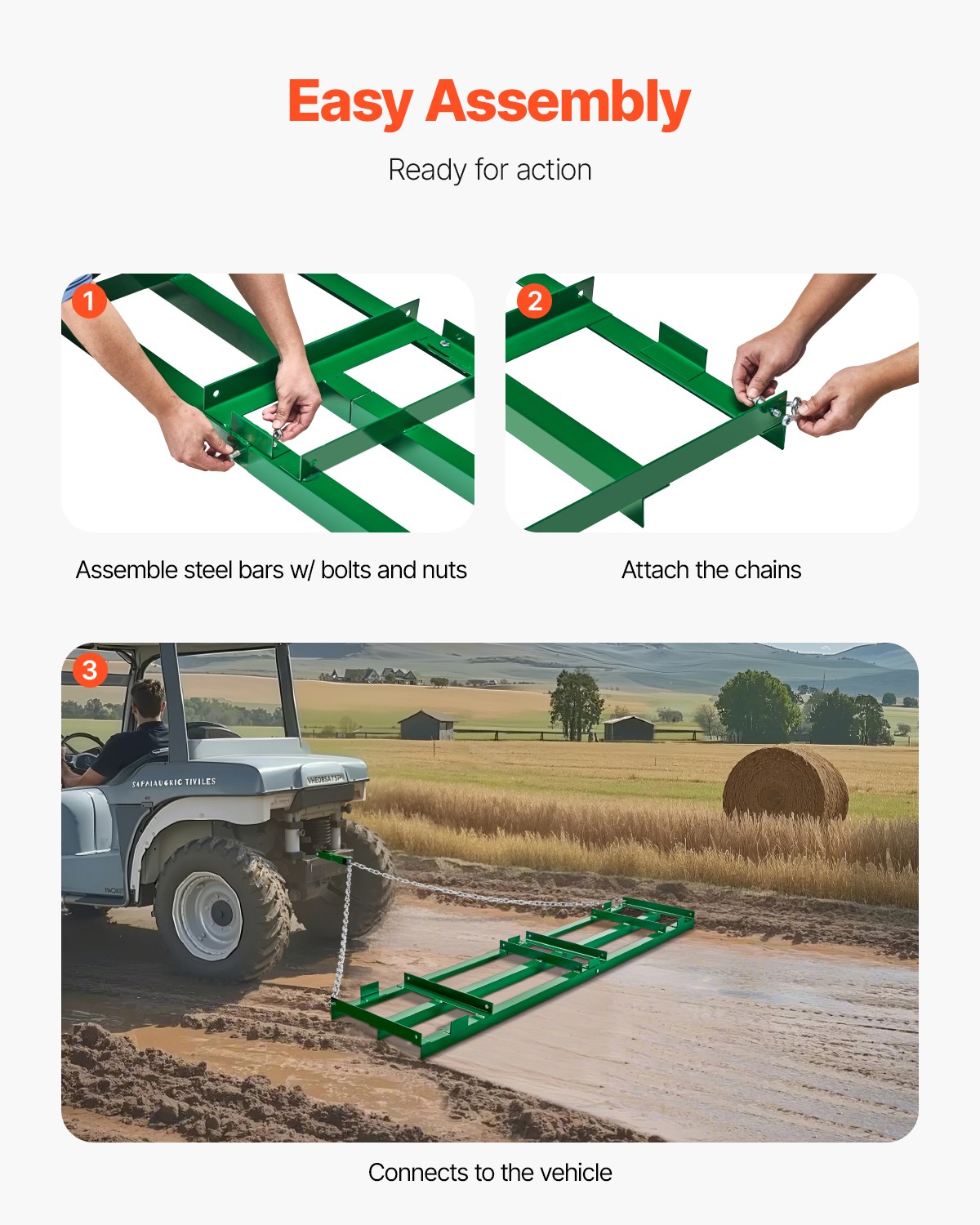 VEVOR Drag Harrow 8 ft Heavy Duty Tow Behind Drag Harrow Driveway Grader Rake