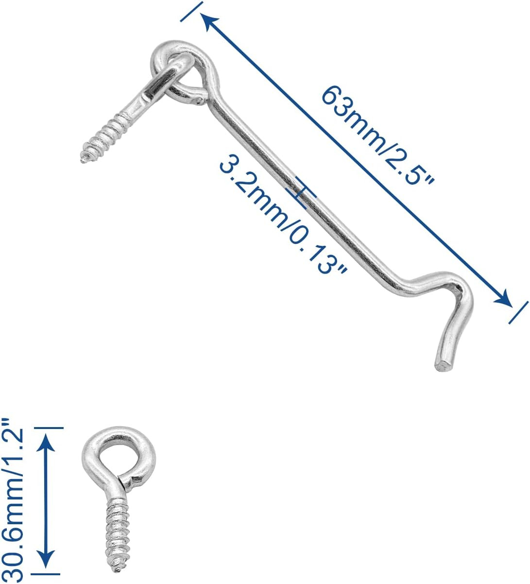 2.5 Inch Hook and Eye Latch (5PCS), Heavy Duty Iron Barn Door Lock Privacy Lock 