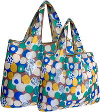 Large & Small Foldable Tote Nylon Reusable Grocery Bags, Set of 2