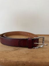 Fossil Genuine Leather Belt Silver Hardware Red Brown Flat Finish Unisex Size 36