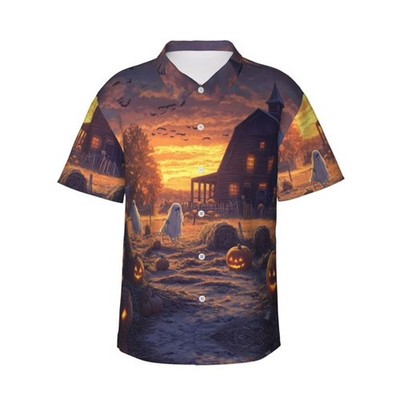 Halloween Farm Pumpkin Ghost Casual Summer Beach Hawaiian Shirt