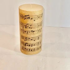 Pottery Barn Music Notes Sheet Music Pillar Candle 4x8 Unused Home Decor