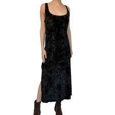 Vintage Victoria  s Secret Gold Label Black Slip Dress Velvet Goth Size Medium