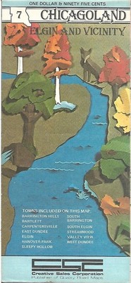 1984 CHICAGOLAND Road Map Elgin Hanover Park Barrington Hills Sleepy Hollow