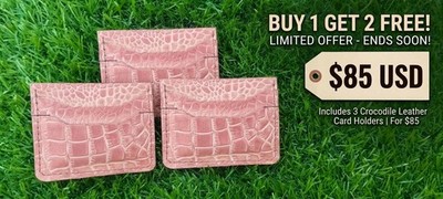 3 Pack Crocodile Leather Card Holders Slim Minimalist Pocket Wallet Set Unisex