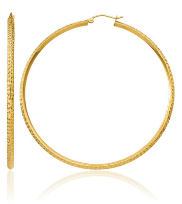 14K massive Gelbgold runde extra große Messerkante Creolen 65 mm 2,6 Zoll