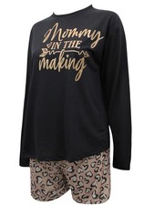 Ladies Maternity Black 'Mummy In The Making' Shortie Pyjama Set - Size 8 to 16