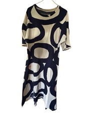 Mina Perhonen Bouncy Navy White Short Sleeve Long Dress -Used from Japan