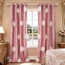 Super Soft Velvet Curtains 96 Inches Long, White Floral Embroidered Room Dark...