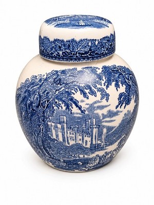 Masons Vista Blue & White Ginger Jar with Lid Ironstone Vintage England