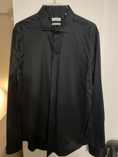 Calvin Klein Shirt Mens 17.5 38/39 Black Slim Fit Performance Non Iron Dress