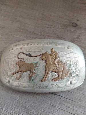 Comstock Silversmiths 1974 Dura Calf Roper Western Americana Belt Buckle Cowboy